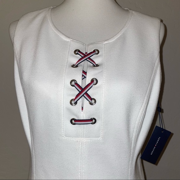 🎉HP🎉New! Tommy Hilfiger Pique Knit Lace Up Sheath Dress Ivy Womens Size 12🤍 - Picture 4 of 16